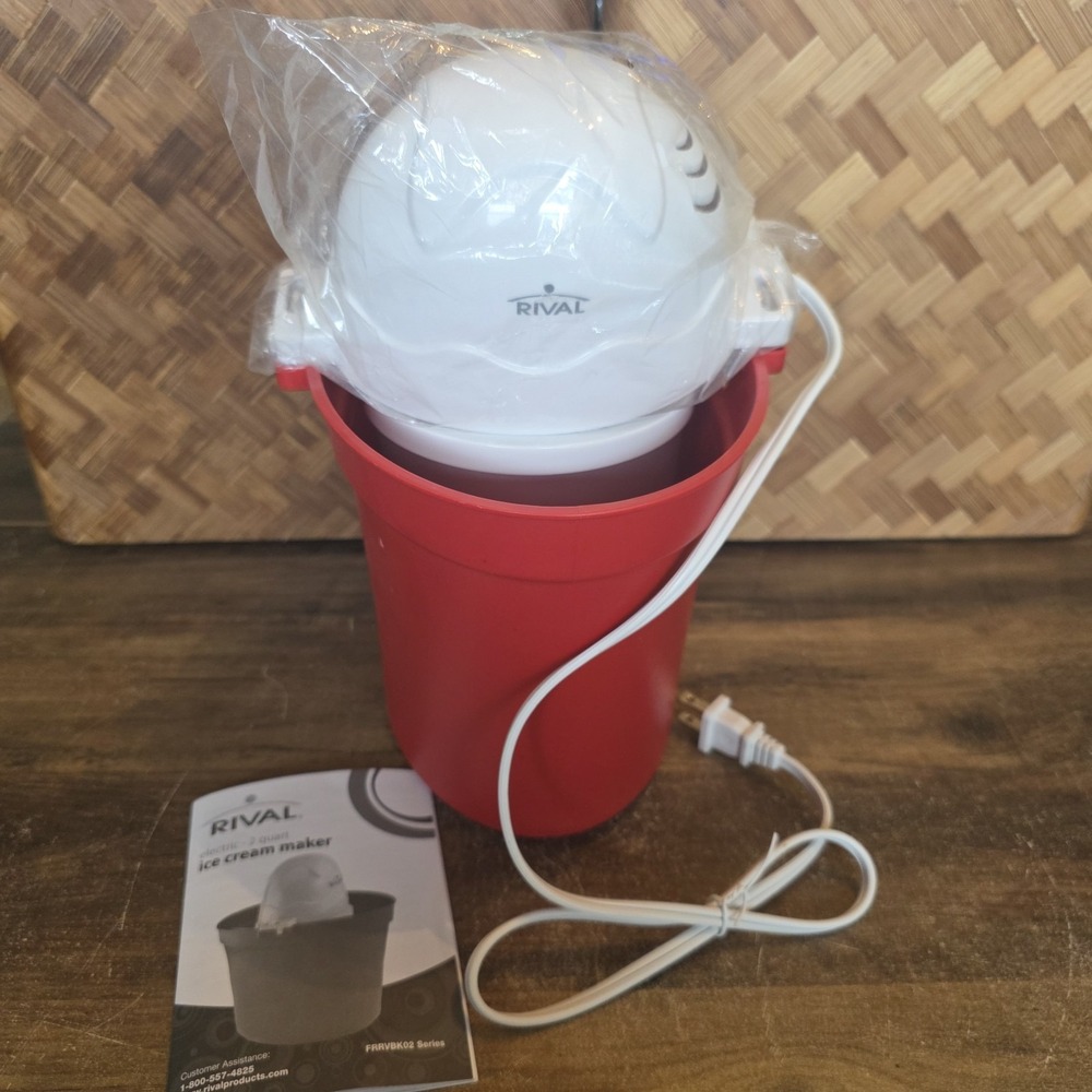 Rival Ice Cream Maker Red Electric 2 Quart FRRVBK02 Series New No Box Recipes